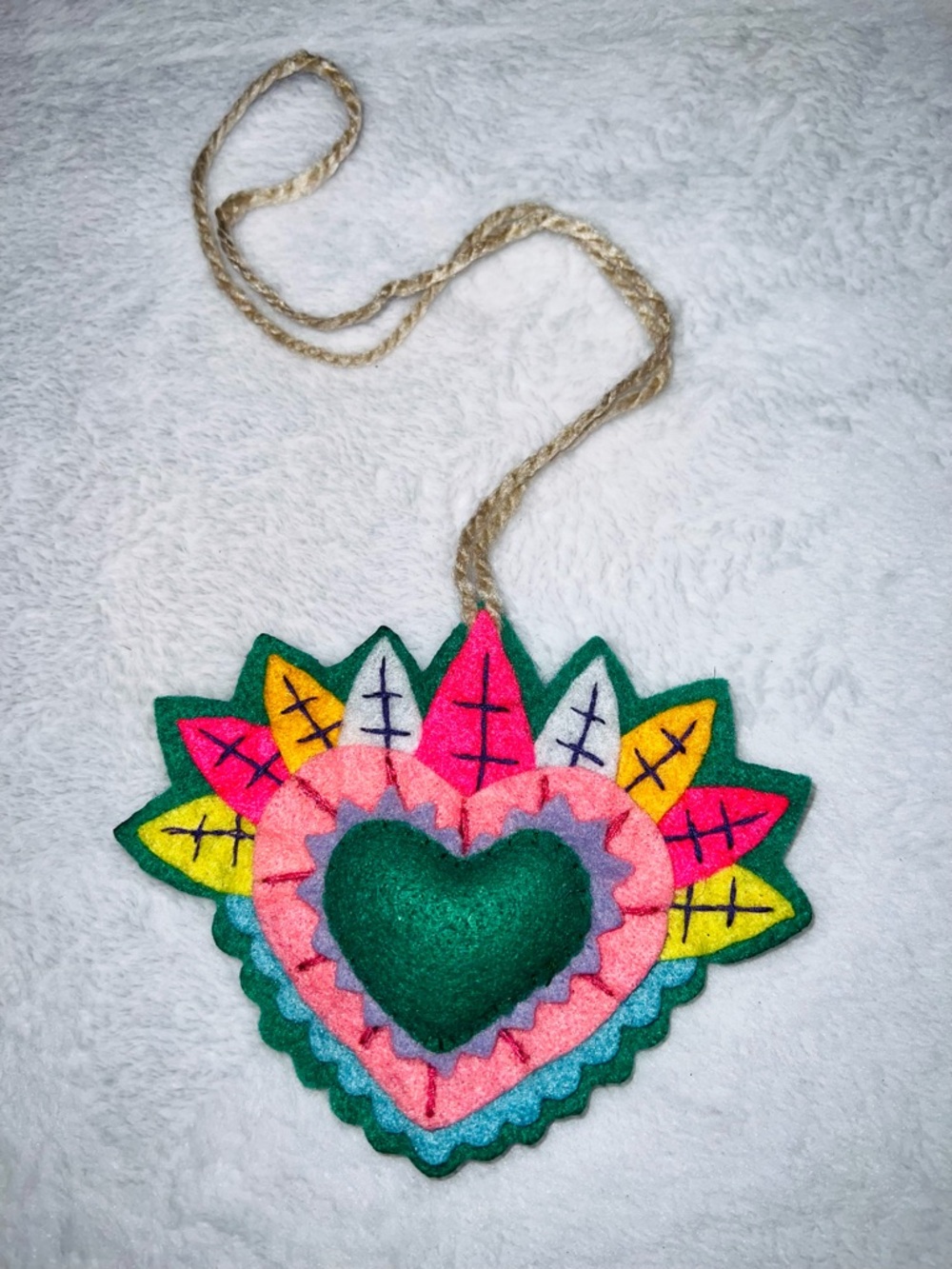 Hand Crafted Multicolor Felt Heart Bag Charm - Green, Pink, Yellow, Blue